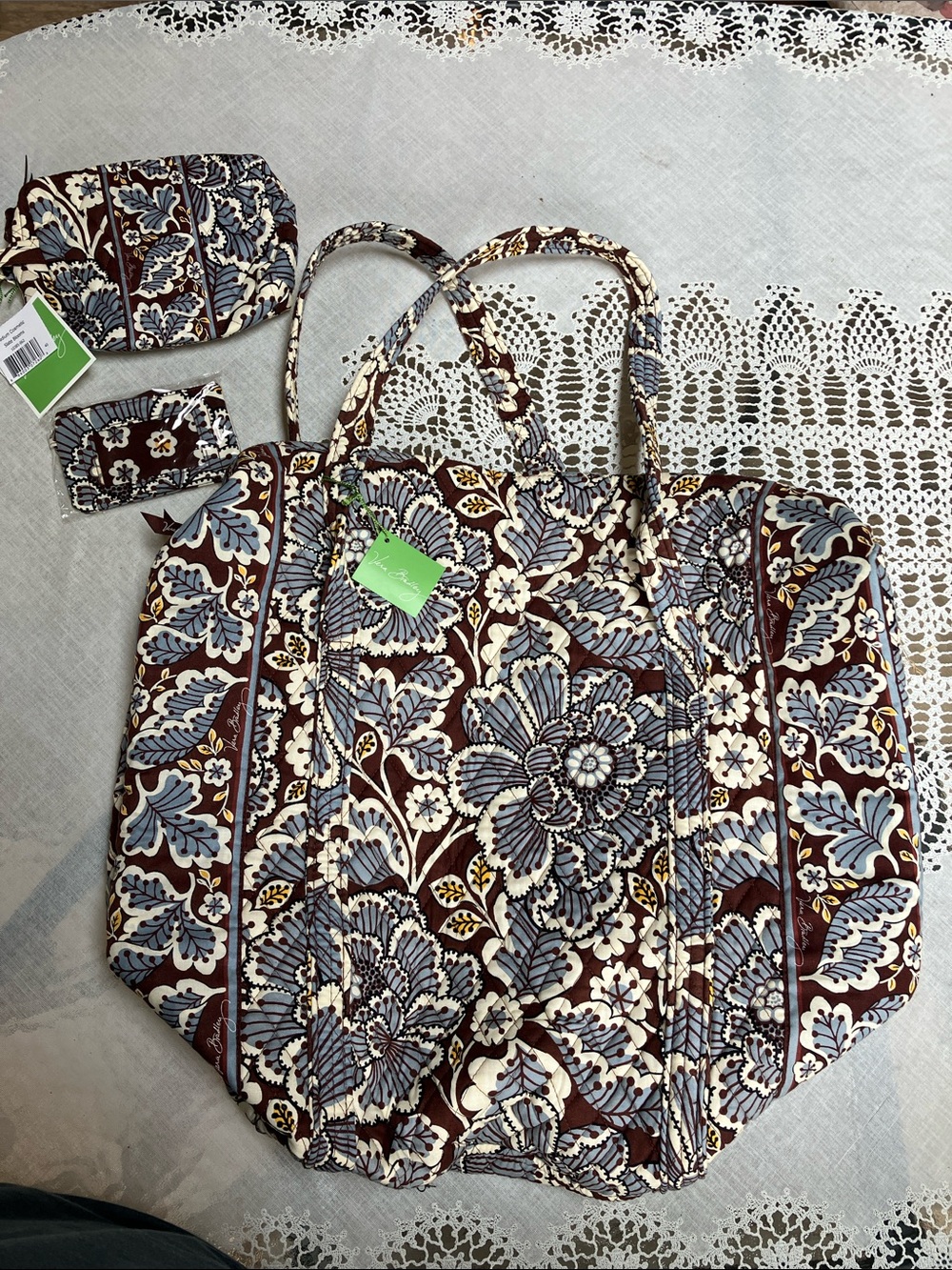 RETIRED Vera Bradley Slate Blooms duffel, cosmetic bag, and ID case set *NWT*
